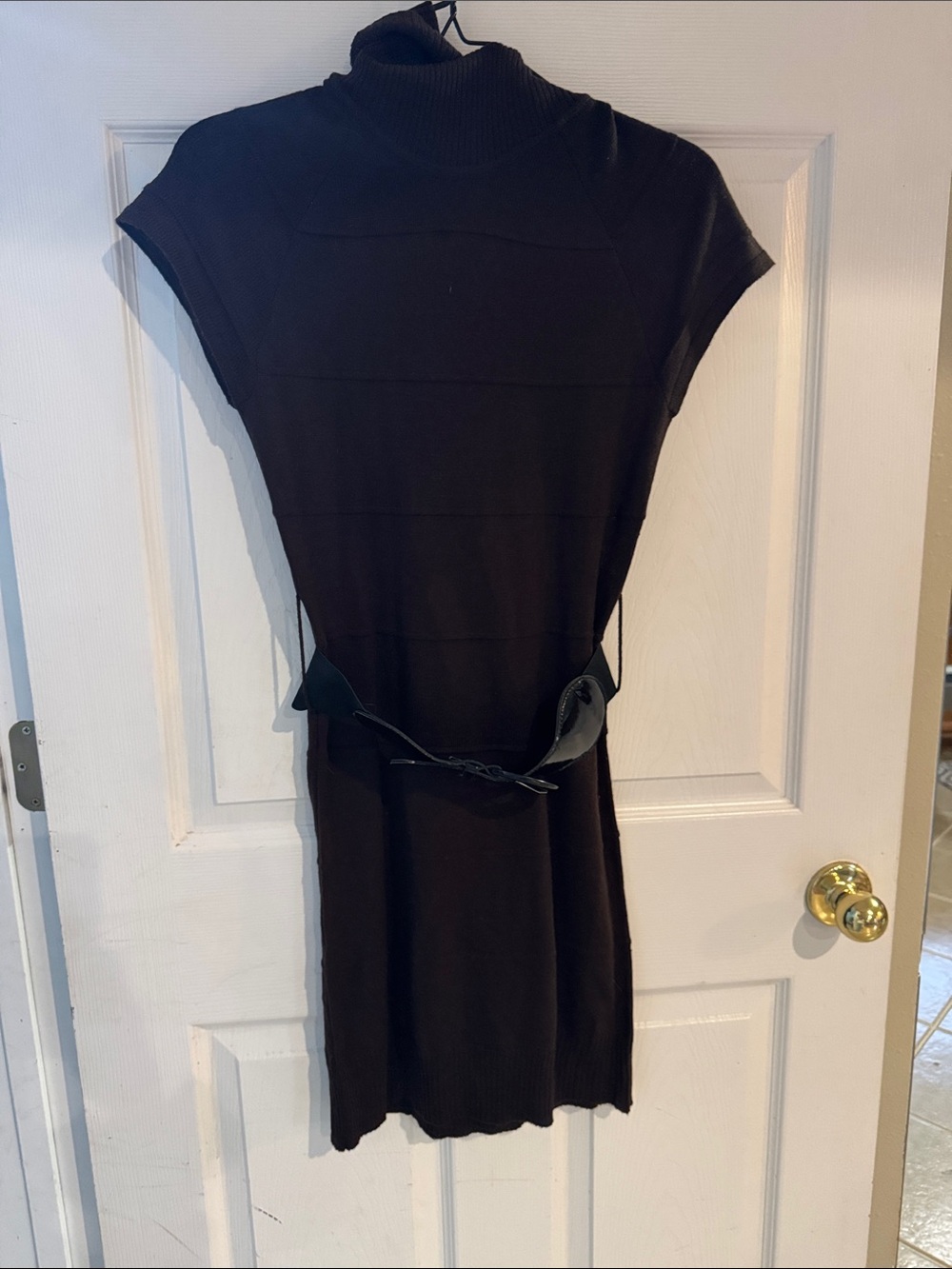 She's Cool Brown Cap-Sleeve Turtleneck Mini with Belt